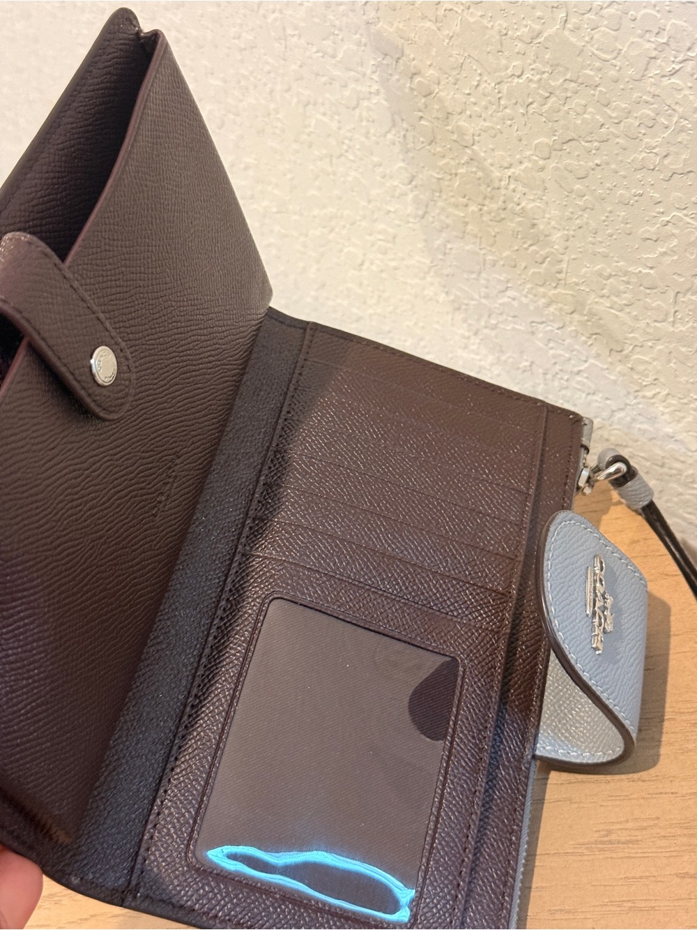 Coach Light Gray Saffiano Wristlet Wallet with Gold Logo - Picture 6 of 8